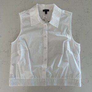 Talbots Sleeveless Crisp Button Down Collared 100% Cotton Shirt White Sz XS NWT